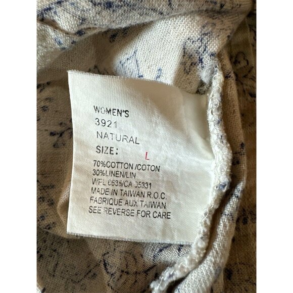 Women's Woolrich Ivory Blue Floral Button Up Shirt Size LG Linen Cotton - Picture 6 of 6